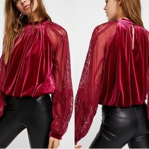 Free People Large Dream Team Velvet Lace Blouse